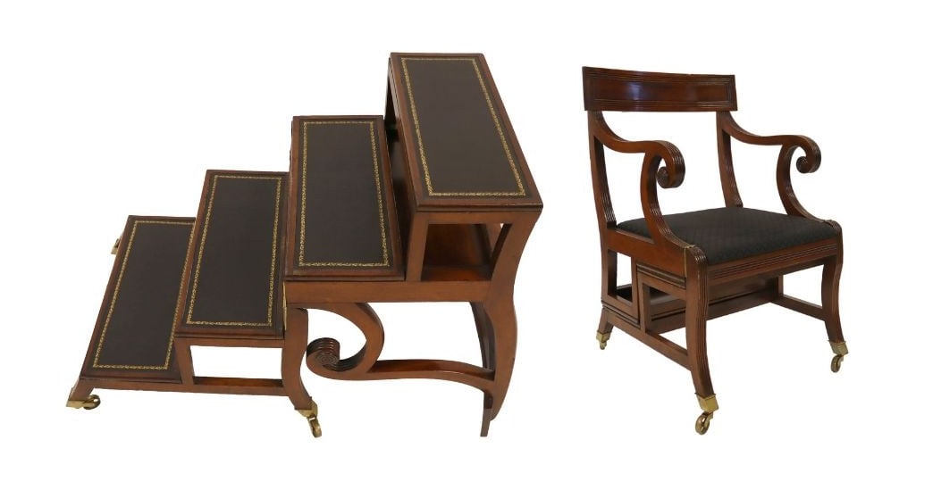 Antique Leather Top Metamorphic Library Steps. (1 of 8)