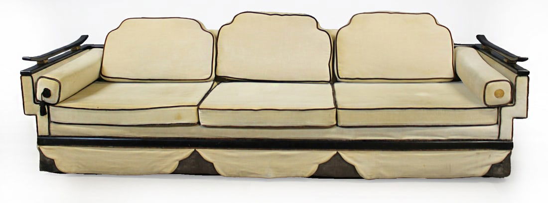 JAMES MONT Ebonised & Upholstered Sofa. (1 of 6)