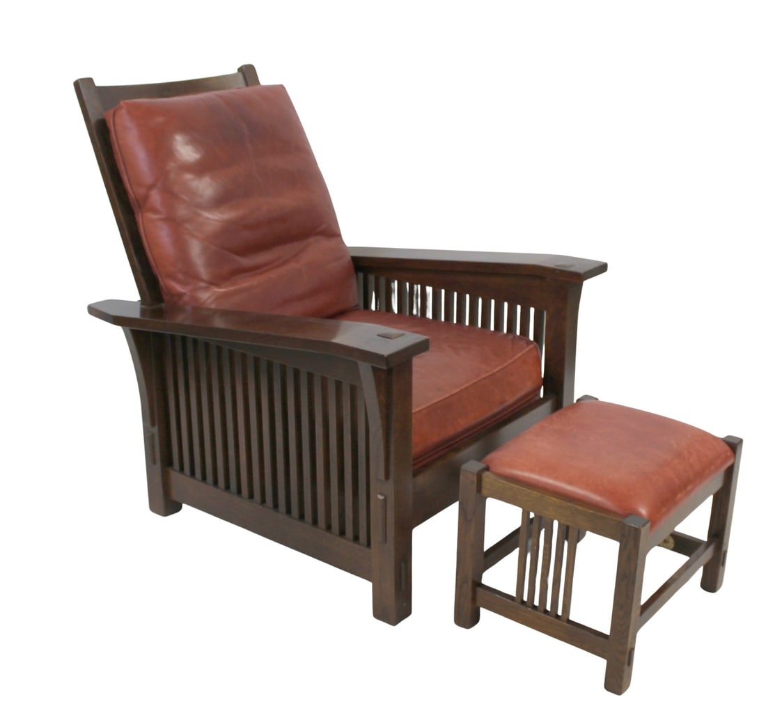 STICKLEY, AUDI Oak Morris Chair & Ottoman (1 of 11)