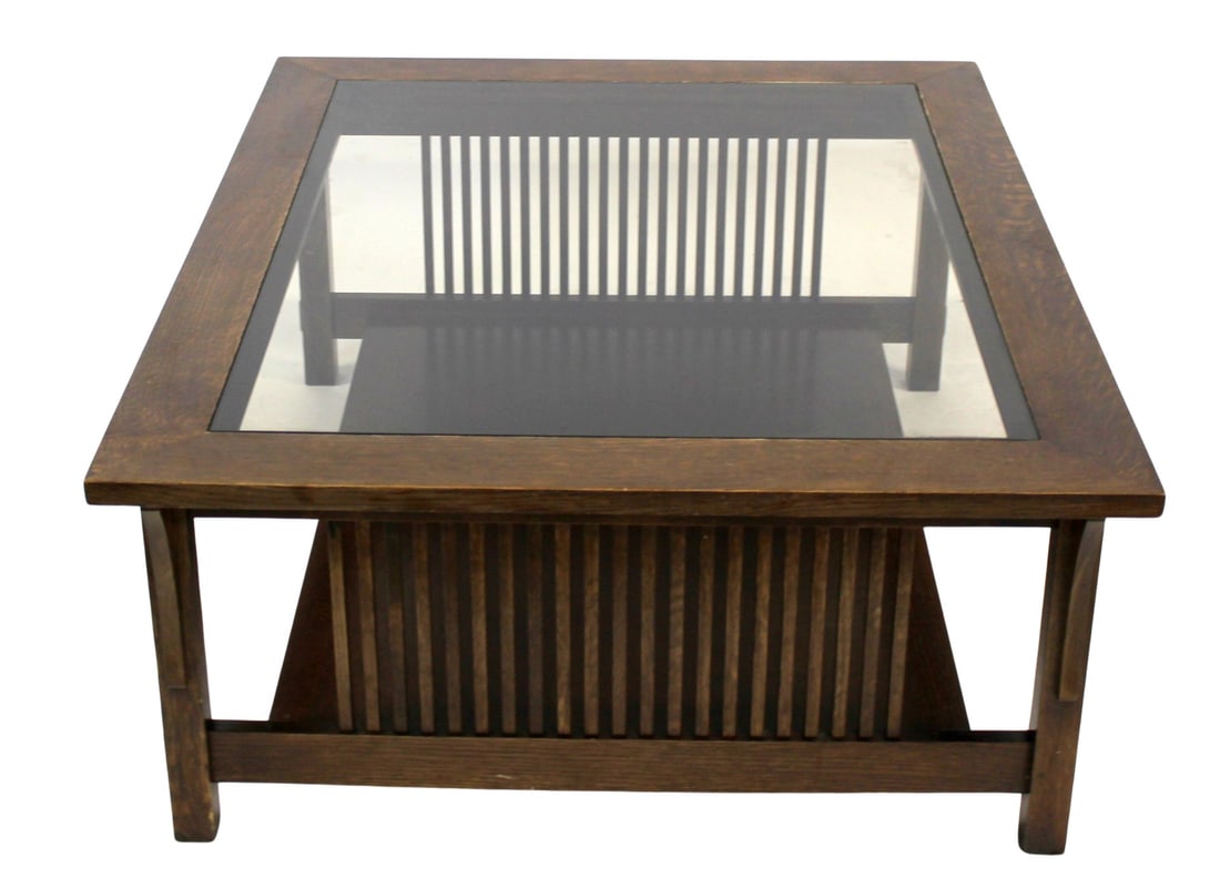 Stickley Audi Oak Coffee Table With Glass Insert. (1 of 4)