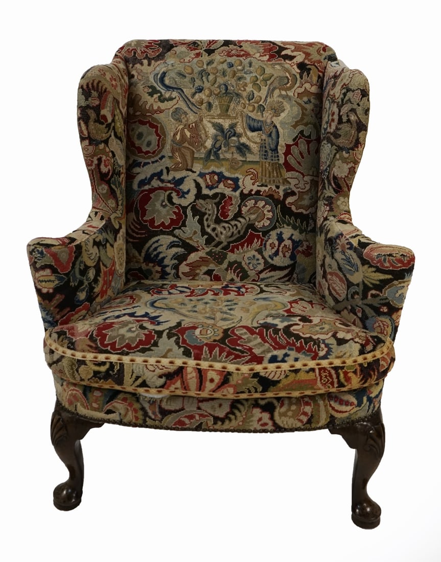 Queen Anne Upholstered Wingback Chair. (1 of 5)