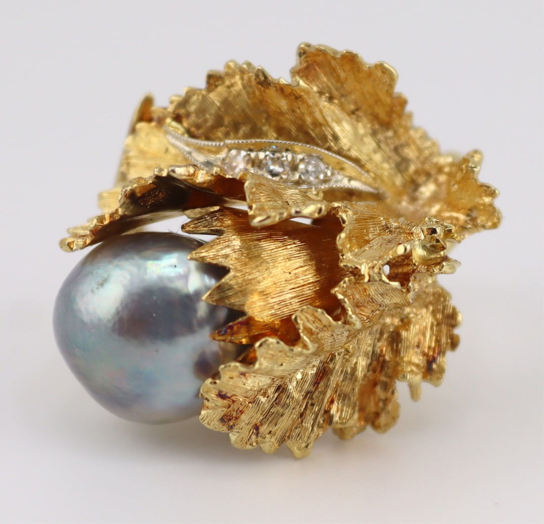 JEWELRY. Italian 18kt Gold, Pearl and Diamond Ring (1 of 8)