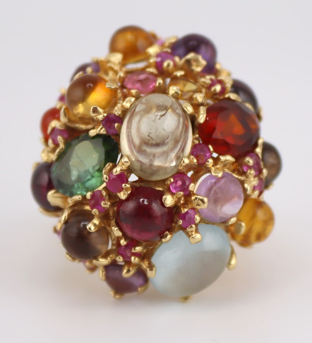 JEWELRY. 14kt Gold Multi-Gem Dome Ring. (1 of 7)