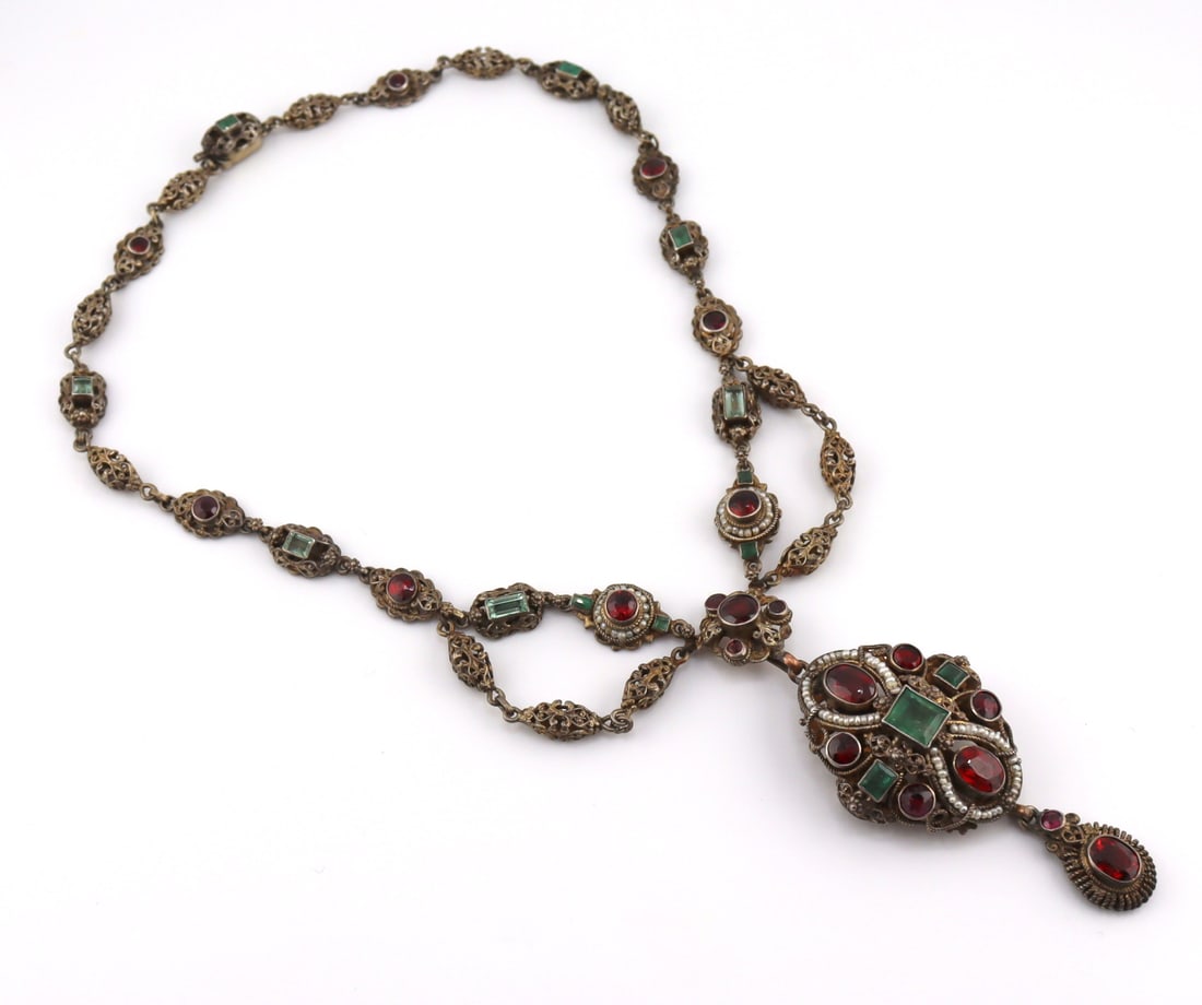 JEWELRY. 19th C Austro-Hungarian .800 Silver, Gem, (1 of 18)