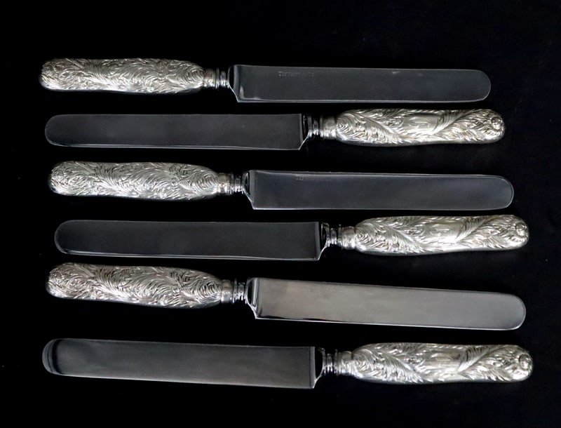 STERLING. (6) Tiffany & Co Chrysanthemum Knives. (1 of 8)