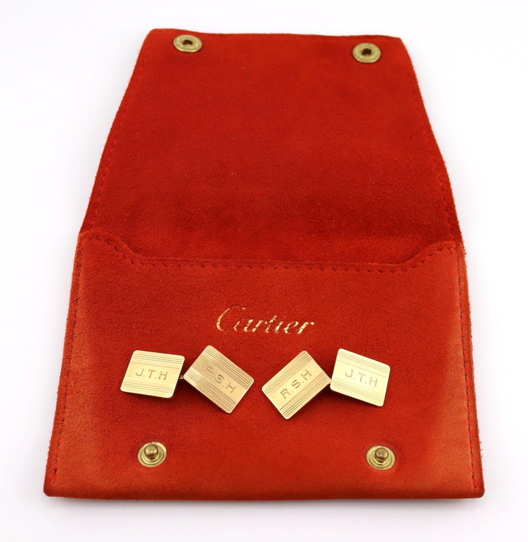 JEWELRY. Pair of Cartier 14kt Gold Cufflinks. (1 of 6)