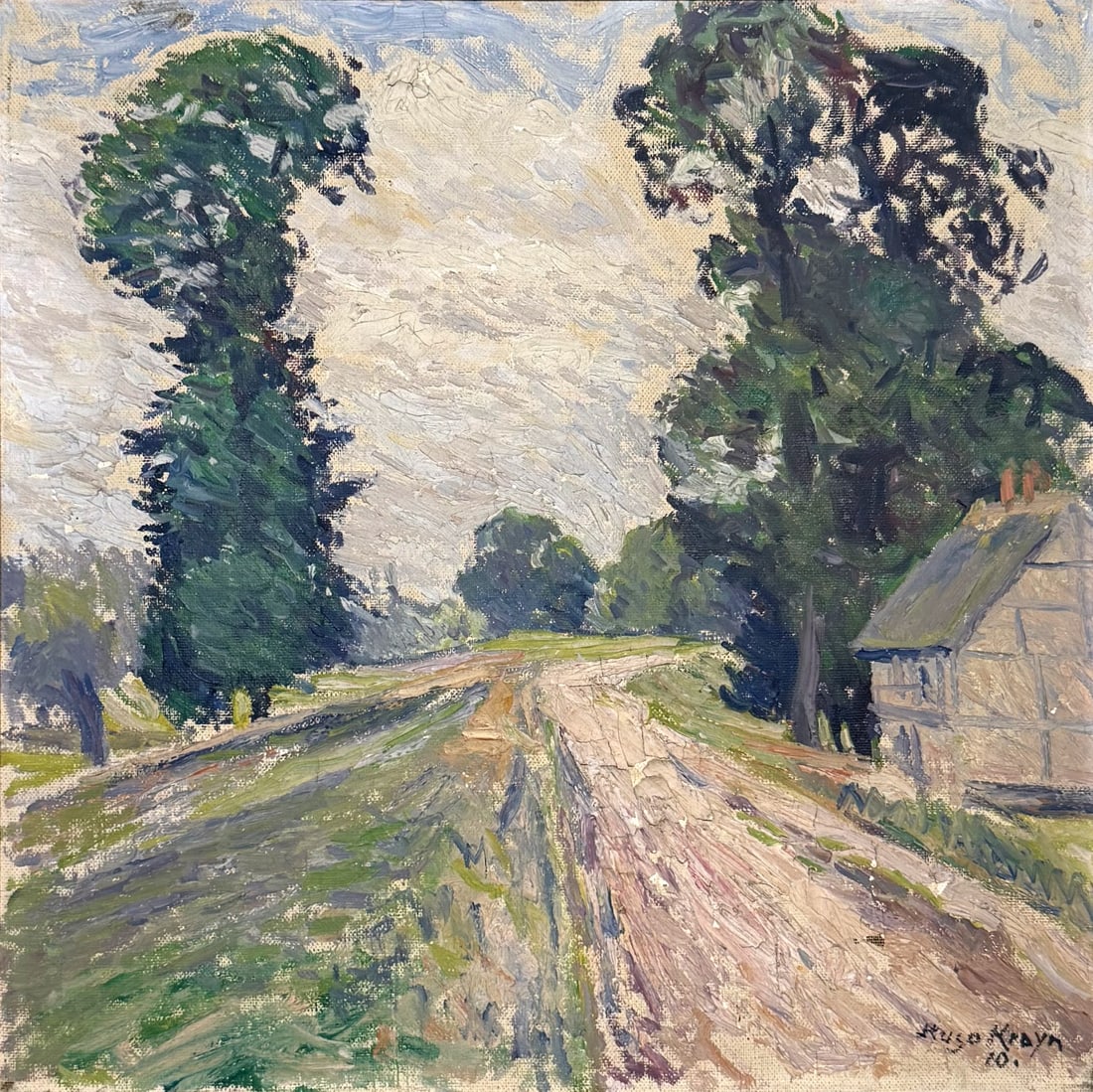 HUGO KRAYN (GERMAN, 1885-1919).: 'Country Road'. 1910. Oil on canvas. Signed and dated lower right. Note: Hugo Krayn was born in Berlin, where he studied print making and book design. Success came to him early. His health was delicat