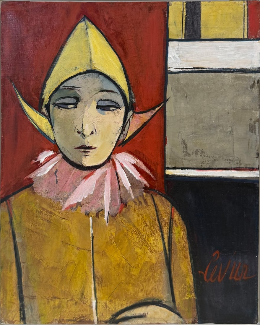 CHARLES LEVIER (FRENCH, 1920-2003).: 'Le Cirque'(The Circus). Oil on canvas. Signed lower right. Verso: Signed and titled on canvas. Property of a Forest Hills, NY collection. Dimensions: 20" h x 16" w. Frame: 21.75" h x 1
