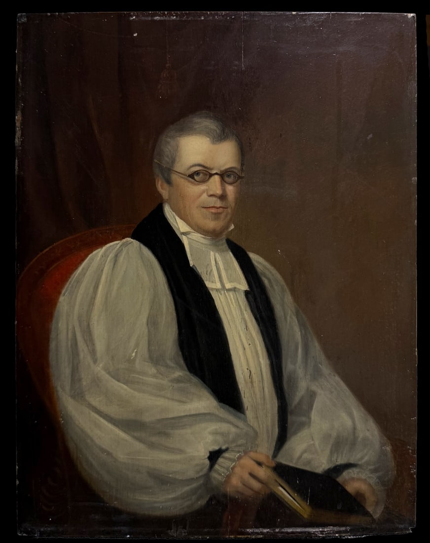 AMERICAN SCHOOL (19TH CENTURY).: 'Portrait of The Right Reverend John Henry Hobart, Third Episcopal Bishop of New York, (1775-1830)'. Property from a New York Religious Institution. Dimensions:17.25" h x 13.25" w. (unframed