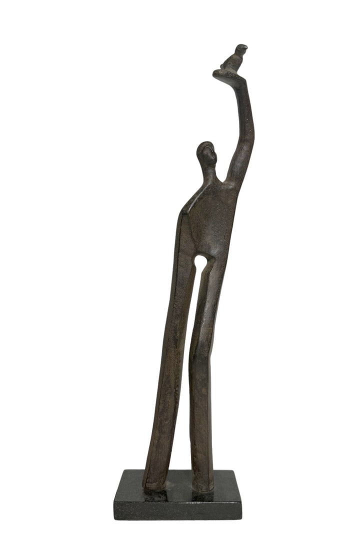 AFTER JD HANSEN.: "Birdman". Bronze. Unsigned. Property of a Amenia, NY estate. Dimensions: Figure: 16.50" h x 2.75" w. Overall with base: 17.25" h x 2.75" w x 4.75" d.