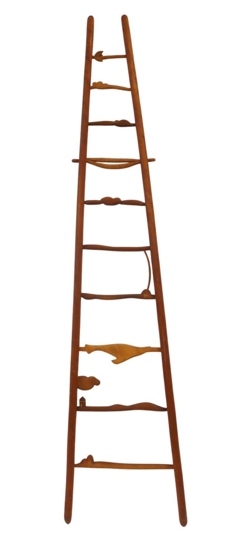 Artist Made Folk Art Carved Wood Ladder. (1 of 9)