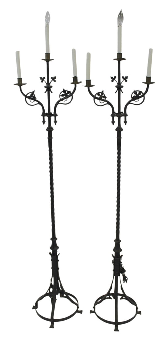 Antique Pair of Wrought Iron Torchiere (1 of 4)