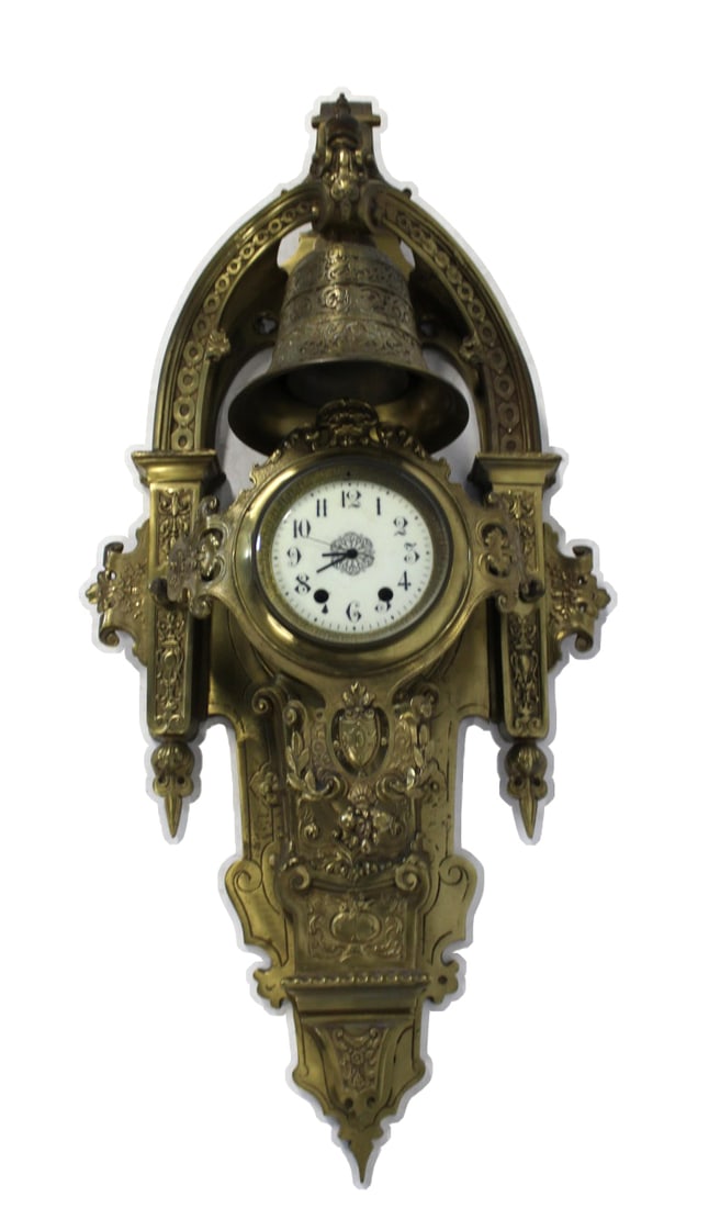 Large Antique Bronze Bell Clock. (1 of 8)