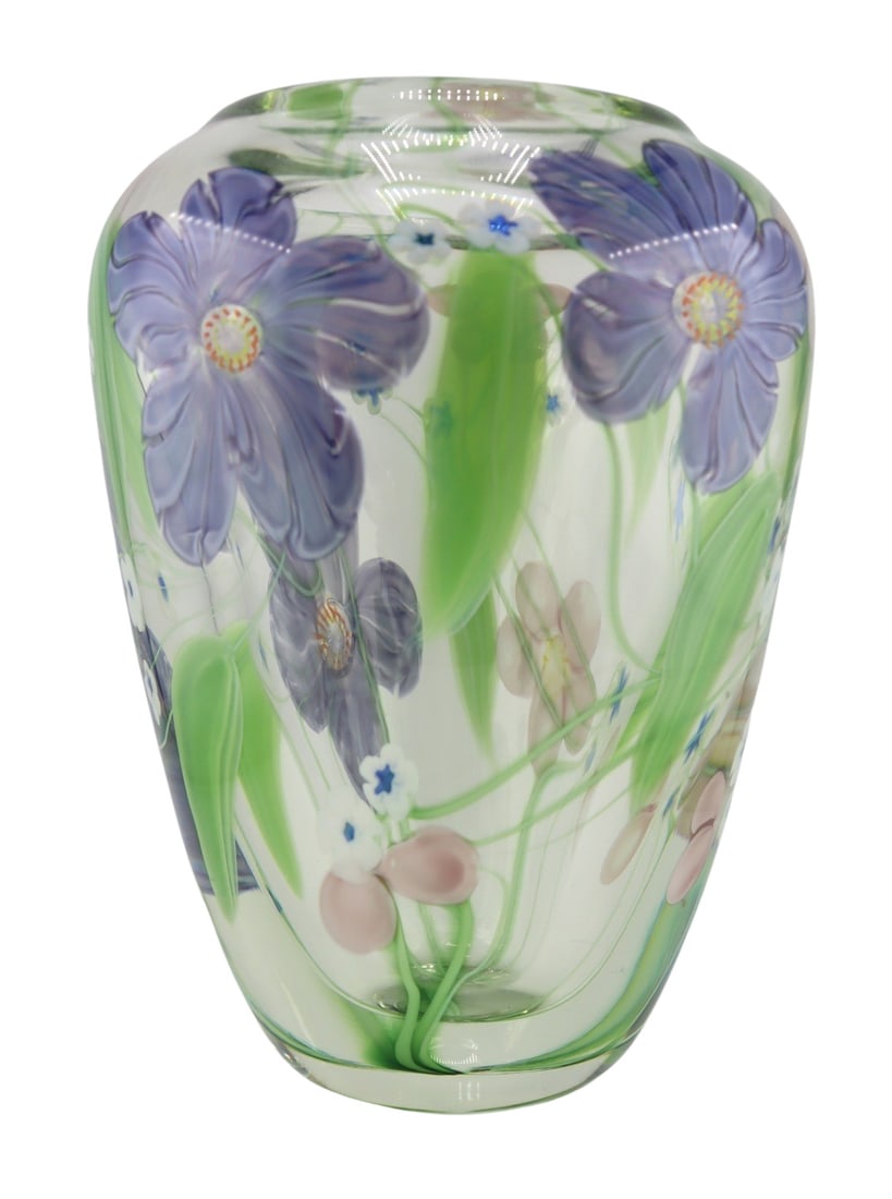 Orient and Flume Floral Decorated Vase.: Acid etched to the underside, "Orient and Flume 0477450F0500". From a Hawthorne, NY estate. - Dimensions: 8.675" h.