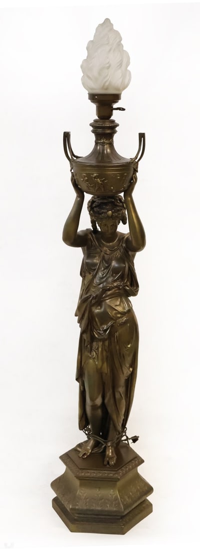 Large Gilt Metal Figural Lamp. (1 of 7)