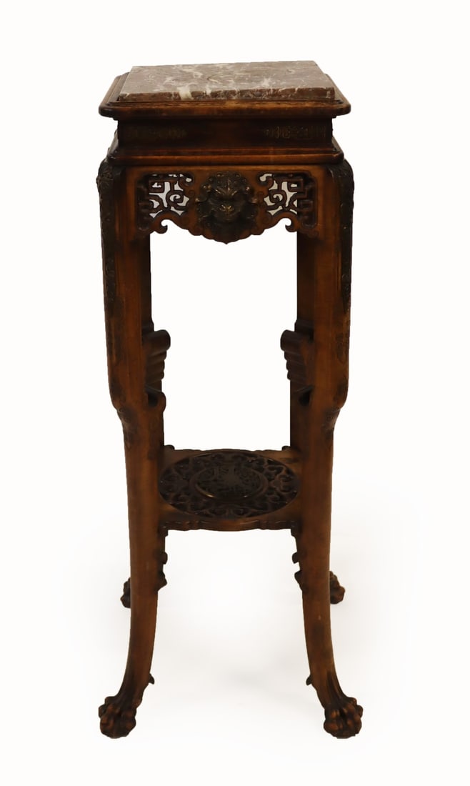 Antique Chinese Carved Pedestal with Marble Top. (1 of 14)