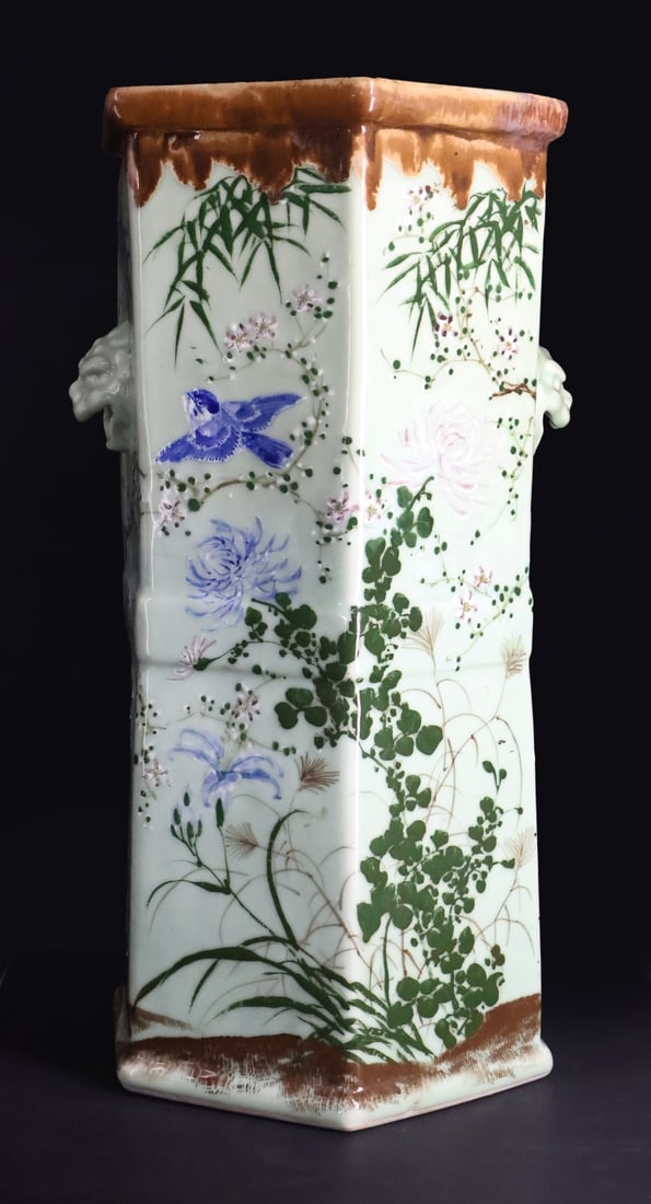 Japanese Celadon Birds and Flowers Pedestal. (1 of 7)