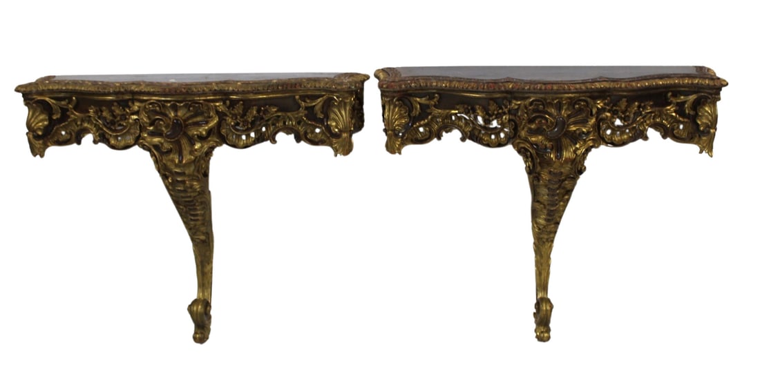 Fine Pair Of Antique Rococo Carved Wood Consoles. (1 of 13)