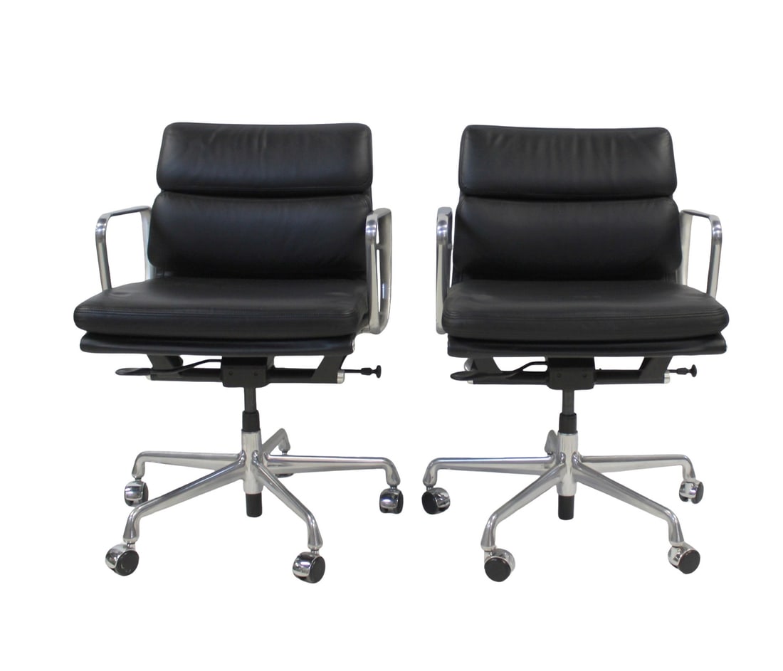 Pair of Eames Black Leather Soft Pad Office Chairs (1 of 5)