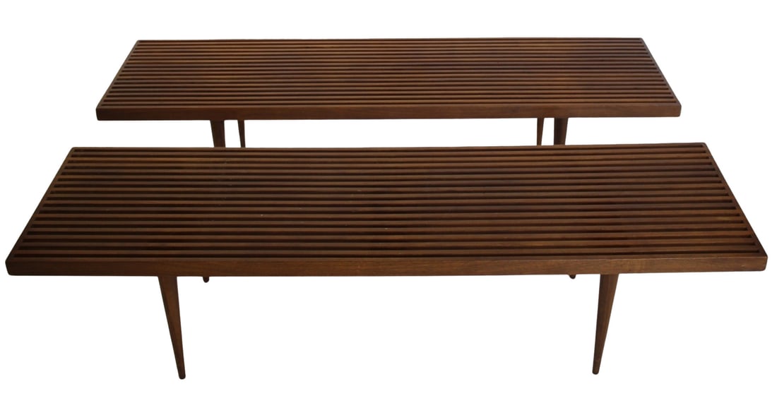 Midcentury Pair of Slatted Benches. (1 of 4)
