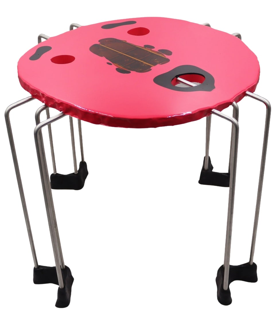 GAETANO PESCE (ITALIAN, 1939-2024).: Fish design table in resin and steel. Signed and numbered on base. From a Lexington Ave NYC estate. - Dimensions: 15" x 20"