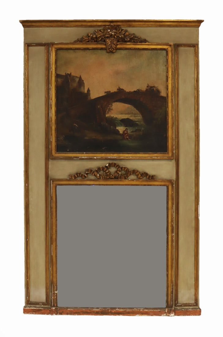 Antique French Trumeau Mirror with Painted Scene. (1 of 13)