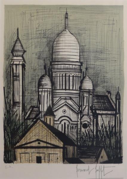 BUFFET, Bernard. Lithograph "Le Sacré-Cœur": Pencil signed lower right. Artist's proof - initialed E.A. lower left. Bernard Buffet, French, 1928 - 1999 Dimensions: 13.25" high x 17.5" wide.