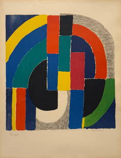 SONIA DELAUNAY (UKRANIAN/FRENCH, 1885-1979).: 'Untitled'. Circa 1970-72. Lithograph on paper. Signed and numbered '12/125' lower margins in pencil. Property for the benefit of a White Plains, NY charity. Dimensions: Sight size: 27" h x 20.62