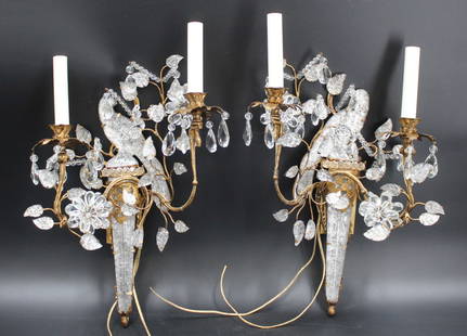 After Maison Bagues Pair Of Mirror Back Glass &: Gilt Metal Bird Sconces. Nice large size and the best of quality. From a Madison Ave NYC estate. - Dimensions: 18" x 14"