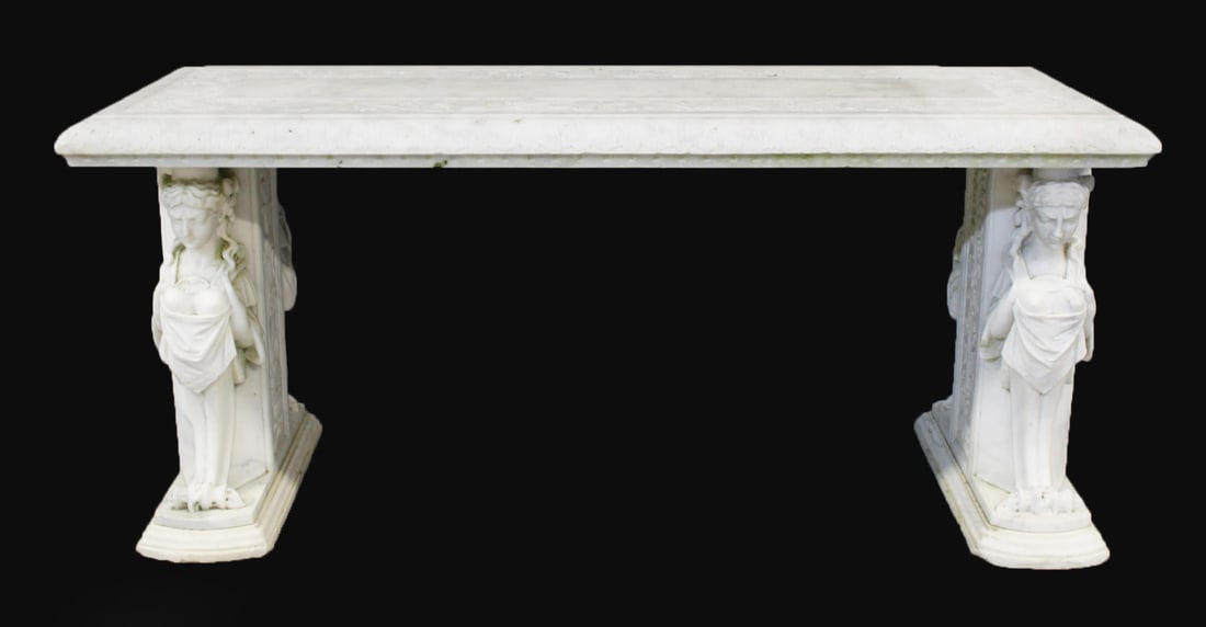 19th Century Carved Marble Figural Bench. (1 of 12)