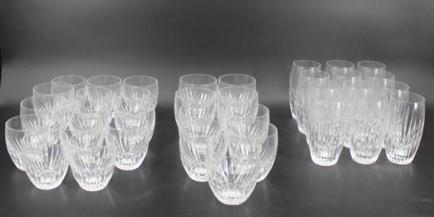 BACCARAT Lot Of 35 Cut Crystal Tumblers.: To include 12 glasses (5.5"), 11 glasses (4") & 12 glasses (3.5"). From a Purchase NY estate.