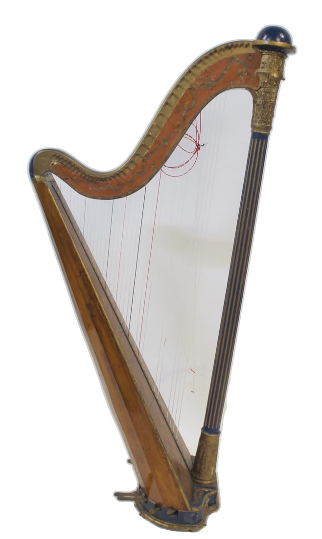 Antique Gilt & Paint Decorated Harp - As / Is.: From a Bronx, NY estate. - Dimensions: 66" h x 30" w.