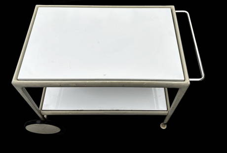 Richard Schultz - Knoll - Midcentury Serving Cart: Enameled aluminum, enameled steel, stainless steel, rubber. From a Greenwich, CT estate. - Dimensions: 26.25" h x 39" w x 24" d.