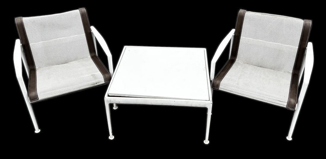 Richard Schultz Table & 2 Armchairs.: From a Greenwich, CT estate. Dimensions: Table 15" h x 27.5" x 27.5" & Chair 26" h x 26" w x 25" d.