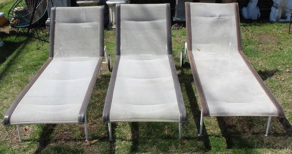 Richard Schultz Lot Of 3 Adjustable Chaises.: From a Greenwich CT estate. - Dimensions: 19" h (down position) x 75" w x 27" w.