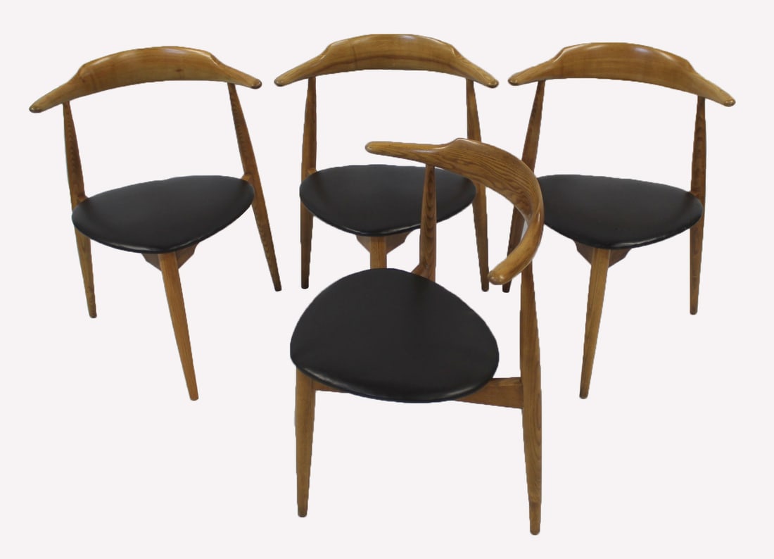 4 After Hans Wegner Heart Chairs.: 4 possibly Hans Wegner Heart Chairs for Fritz Hansen. Apparently unsigned. From a Larchmont, NY estate. - Dimensions: 29" h x 19.25" w x 21..25" d
