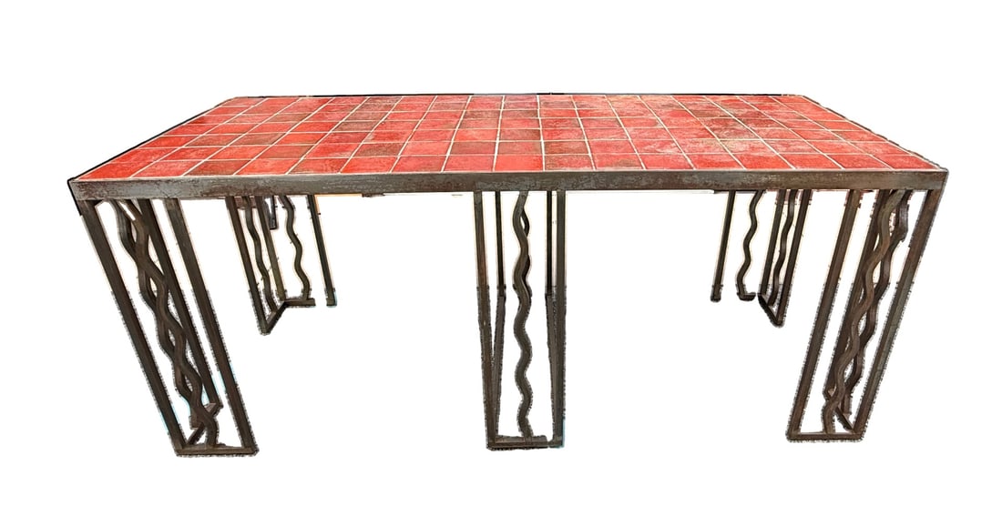 Heavy Art Deco Steel Table With Glazed Tile Top. (1 of 7)