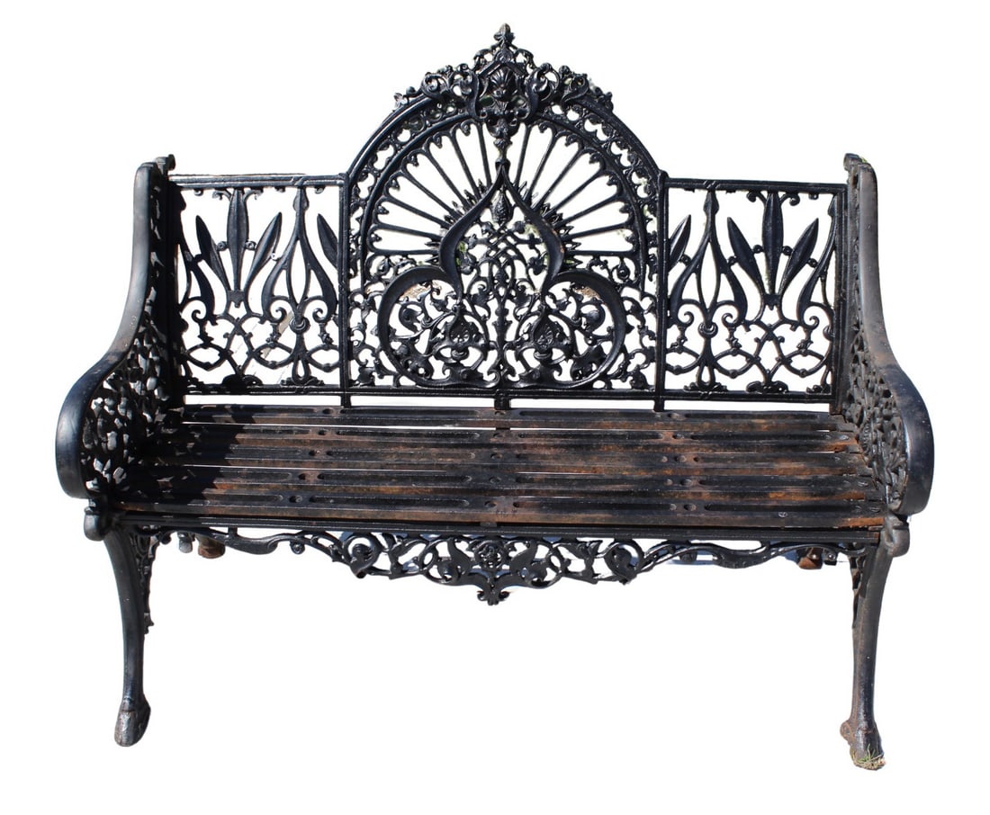 Vintage Ornate Patinated Cast Iron Bench (1 of 6)