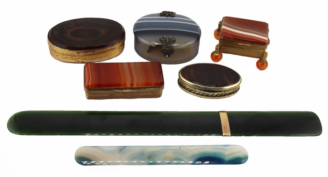 SILVER. Collection of Agate and Jade Objects. (1 of 18)