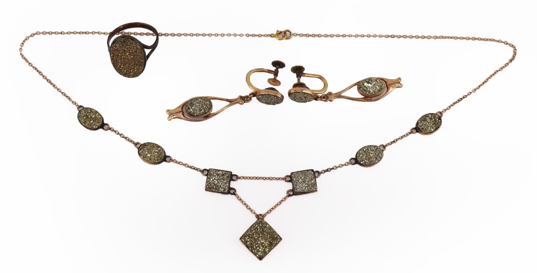 JEWELRY. Unusual Pyrite, Gold and Silver Suite. (1 of 9)