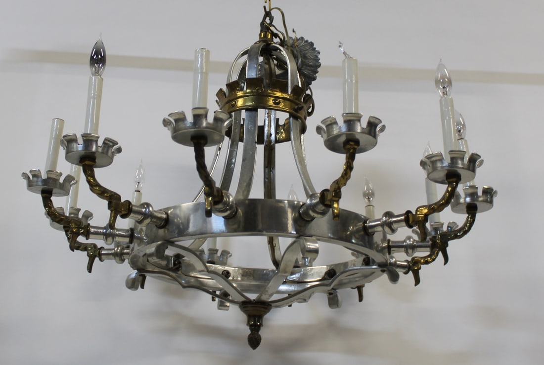 Vintage Polished Metal & Brass Chandelier . (1 of 5)