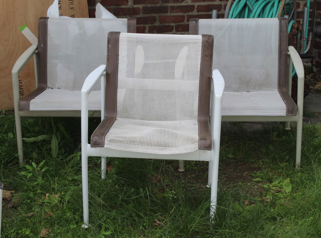 Richard Schultz 3 Chairs: To include a pair of arm chairs (28" h x 26" w x 25" d) and one dining chair (29" h x 23" w x 21" d). From a Greenwich CT estate.