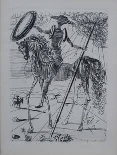 SALVADOR DALI (Spain, 1904-1989).: Don Quixote. Etching framed behind glass. From a Massachusetts estate. - Dimensions: 8" x 6" & Framed: 15" x 12".