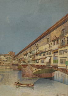 ERNESTO BENSA (Italian 19th Century): Venetian scene, watercolor signed lr rt. From a Larchmont NY estate. - Dimensions: 28" x 20" & Framed 38" x 30"