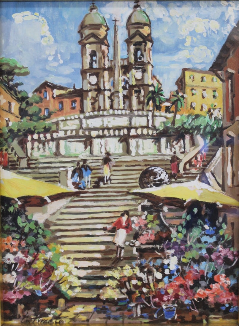 ILLEGIBLY Signed Gouache. (1 of 4)