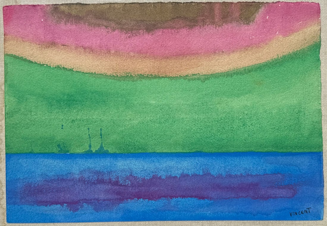 VINCENT SMITH (African/American, 1929-2003).: "Blue Horizon". Gouache. Signed and titled. From the estate of Vincent D. Smith. - Dimensions: 8.75" x 12.5"