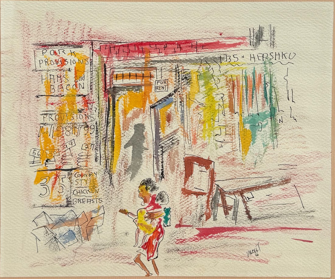 VINCENT SMITH (African/American, 1929-2003).: "Poultry Market". Pen and wash. Signed, titled, and dated, 1966. From the estate of Vincent D. Smith. - Dimensions: 10.5" x 12.5" & Framed 16.5" x 18"