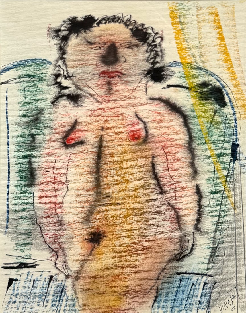 VINCENT SMITH (African/American, 1929-2003).: "Nude". Mixed media, signed, titled, and dated, 1966. From the estate of Vincent D. Smith. - Dimensions: 7.5" x 10.5" & Framed 17.5" x 14"