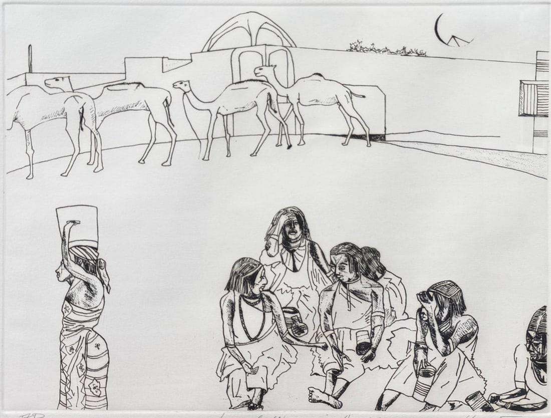 VINCENT SMITH (African/American, 1929-2003).: "Somali Women In Harar ". Etching signed, titled, and dated, 1975 with gallery label verso. From the estate of Vincent D. Smith. - Dimensions: Framed 24" x 27"