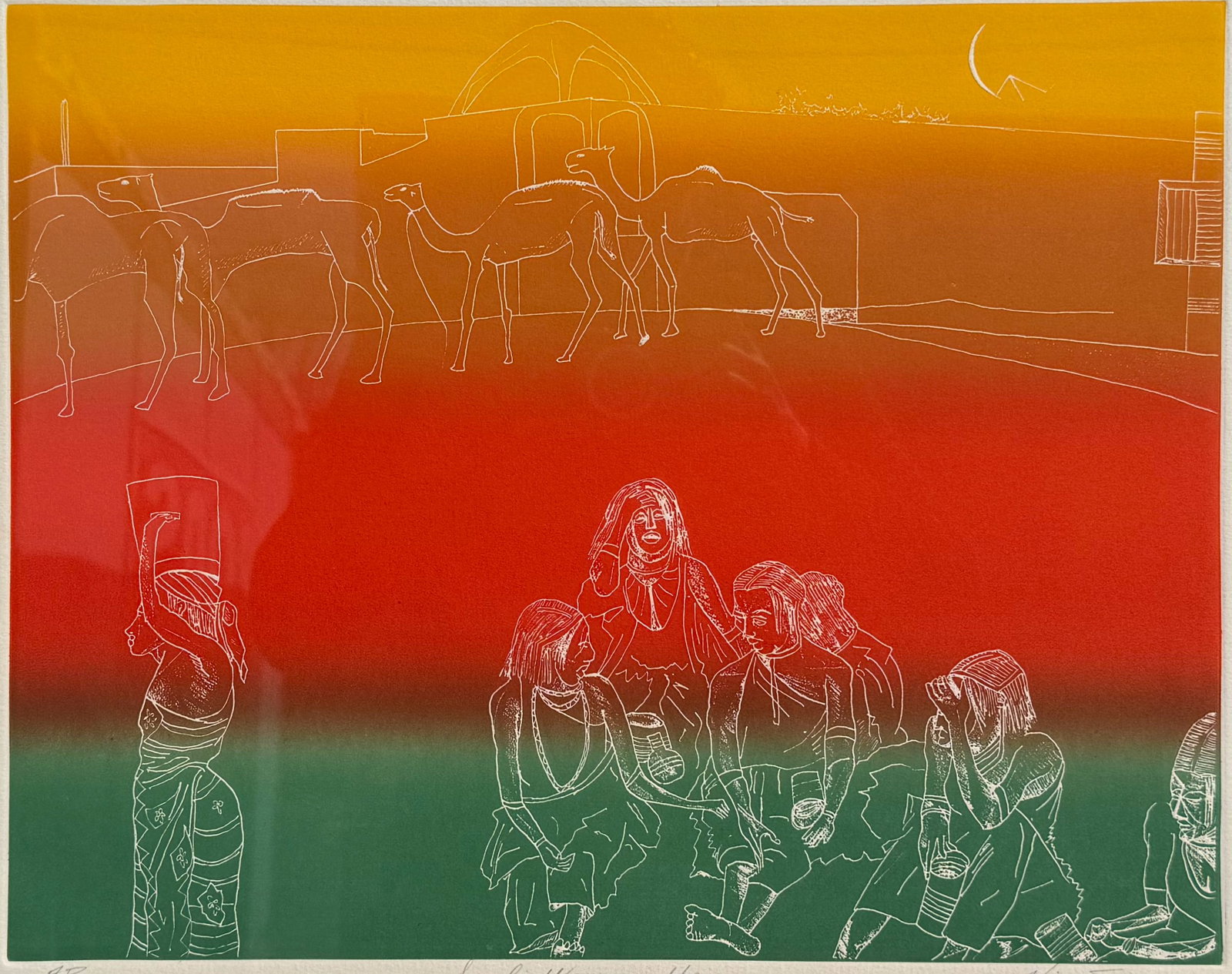 VINCENT SMITH (African/American, 1929-2003).: "Somali Women". Signed, titled, and dated, 1975. From the estate of Vincent D. Smith. - Dimensions: 15" x 18" & Framed 25" x 27"